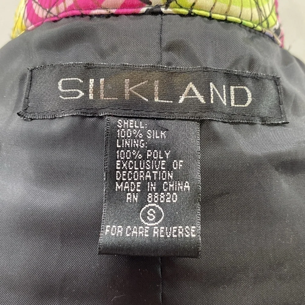 VTG—SILKLAND—Umbrella Print Silk Quilted Beaded Lined Button Up Jacket—Sz Small - Picture 2 of 16